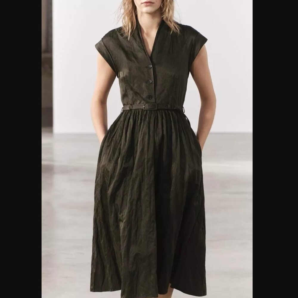 ZARA NWT WOMAN SS24 BELTED SHIRTDRESS- ZW COLLECTION KHAKI - Picture 2 of 6